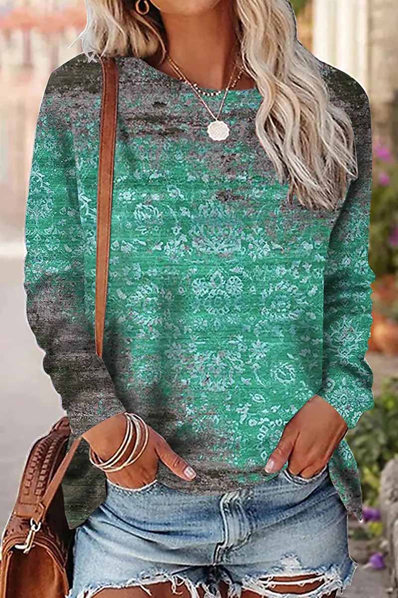 Tops casuales con cuello redondo y estampado de patchwork (9 colores)