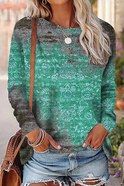 Tops casuales con cuello redondo y estampado de patchwork (9 colores)