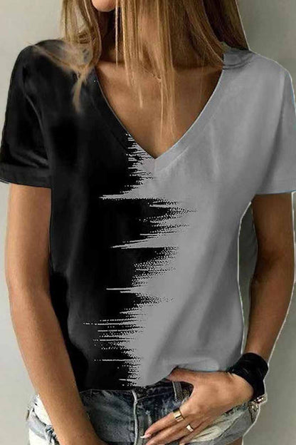 Camisetas de cuello en V con patchwork y estampado urbano