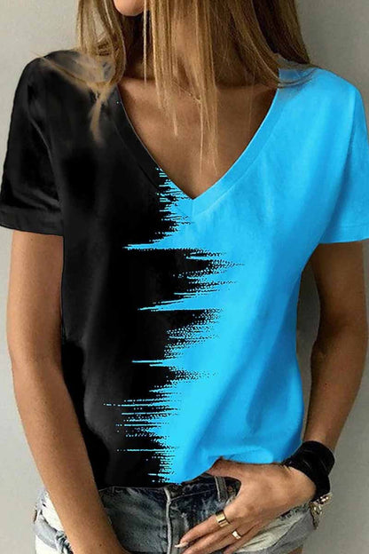 Camisetas de cuello en V con patchwork y estampado urbano
