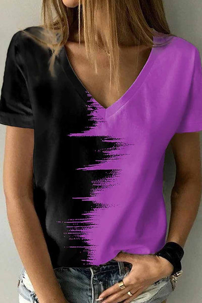 Camisetas de cuello en V con patchwork y estampado urbano