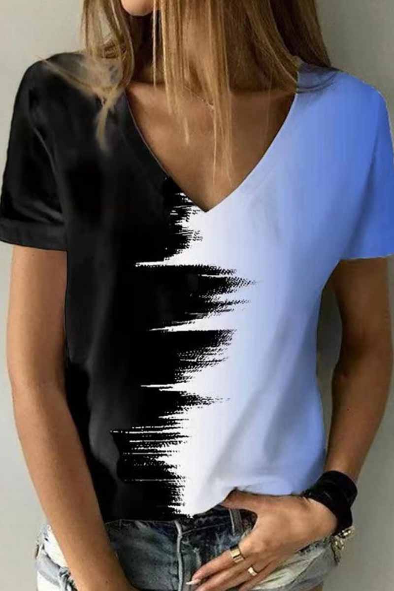 Camisetas de cuello en V con patchwork y estampado urbano