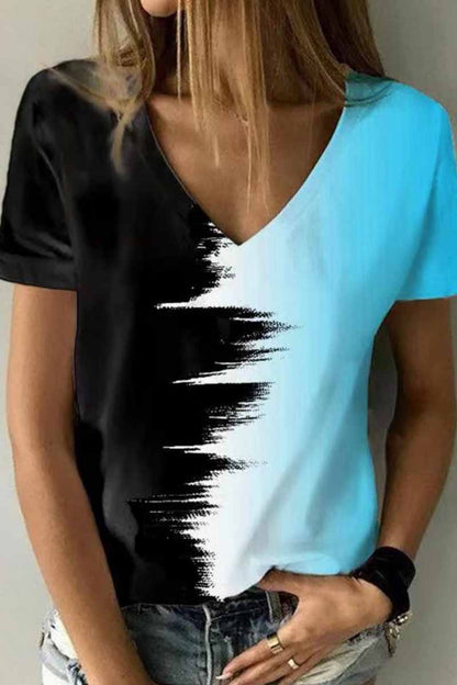 Camisetas de cuello en V con patchwork y estampado urbano