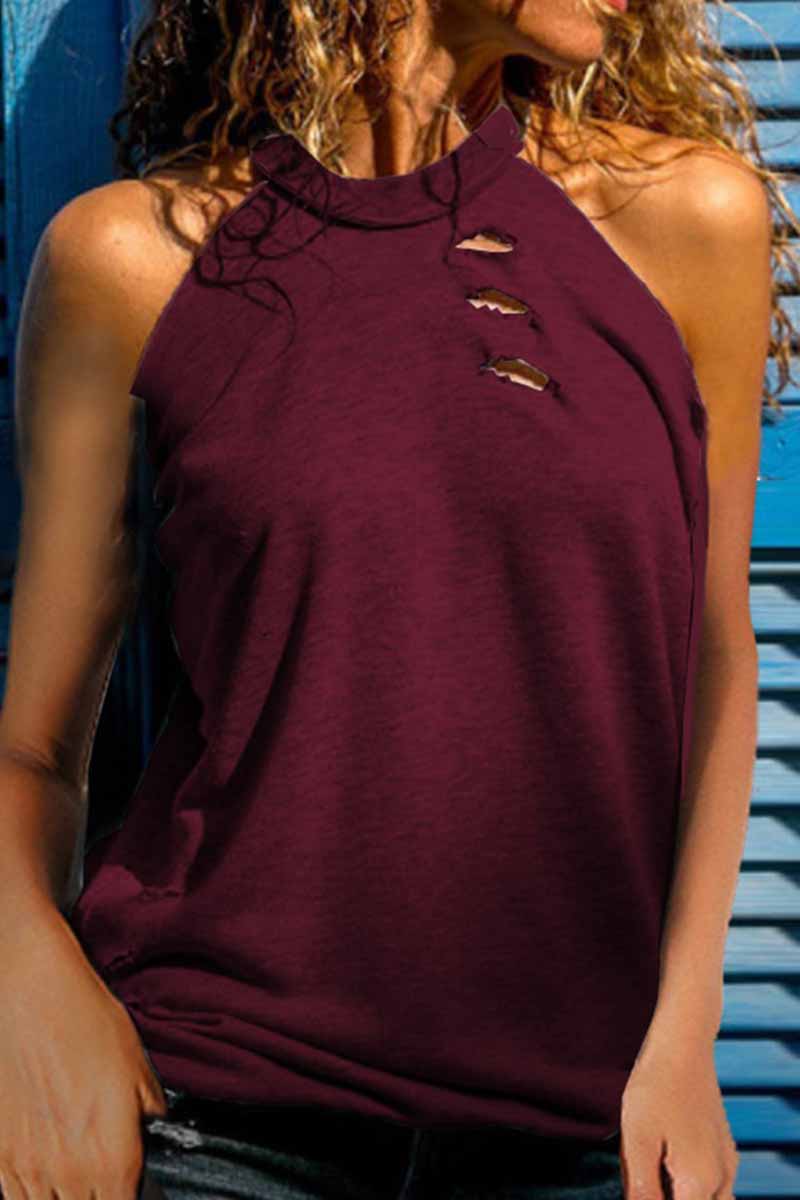 Tops de cuello redondo desgastados y rotos de Street Solid