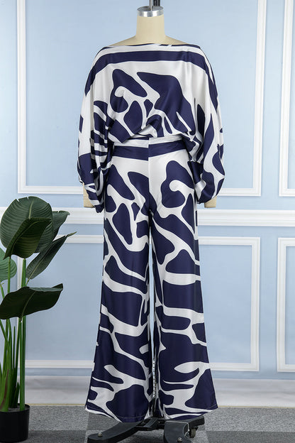 Conjunto informal elegante con estampado de patchwork y hombros descubiertos, manga larga, dos piezas (11 colores)