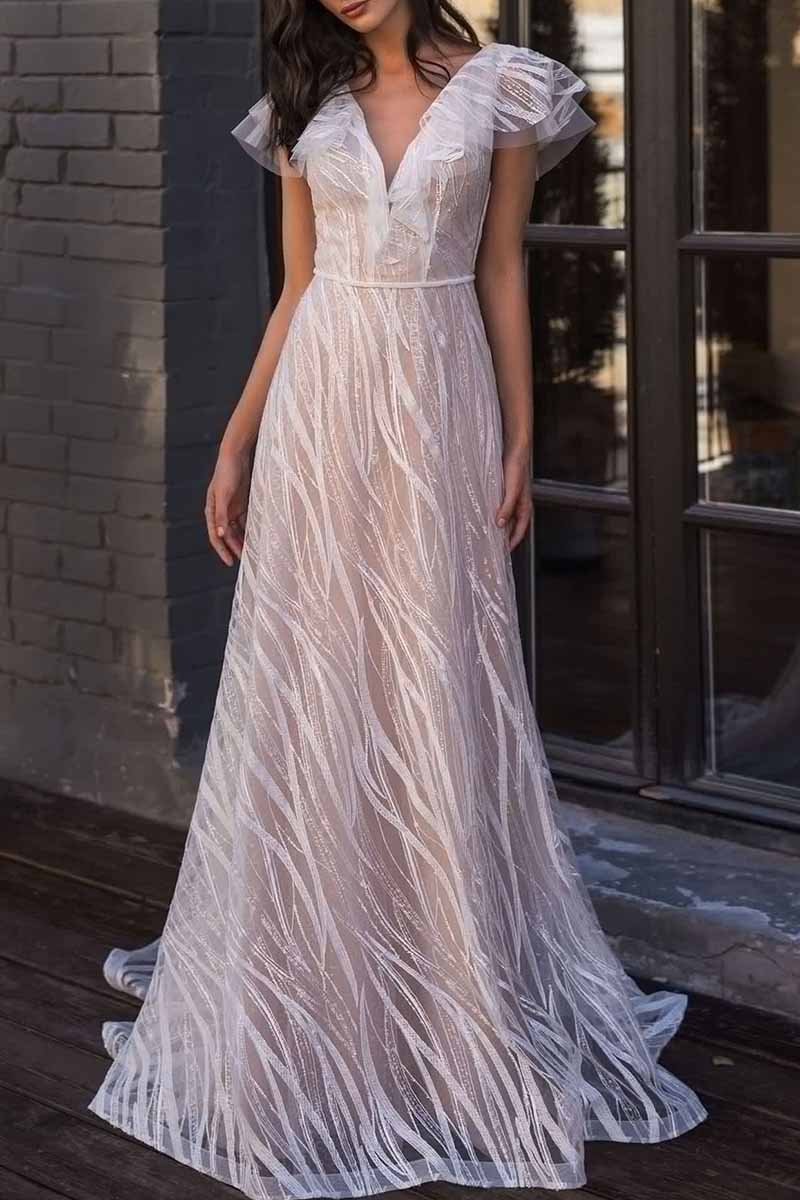 Elegante vestido de noche con cuello en V y patchwork liso