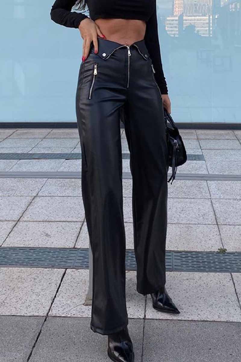 Pantalones rectos de cintura alta y sólidos de calle