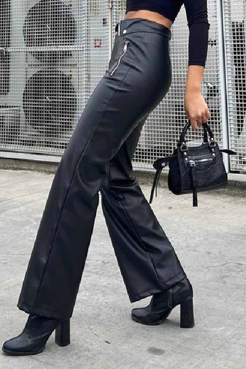 Pantalones rectos de cintura alta y sólidos de calle