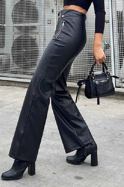 Pantalones rectos de cintura alta y sólidos de calle