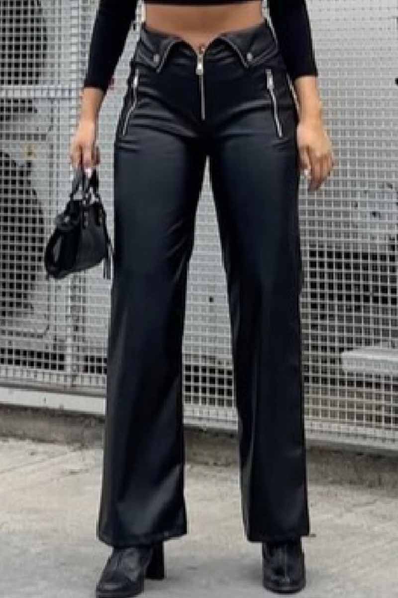 Pantalones rectos de cintura alta y sólidos de calle