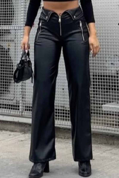 Pantalones rectos de cintura alta y sólidos de calle