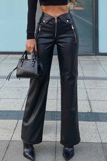 Pantalones rectos de cintura alta y sólidos de calle