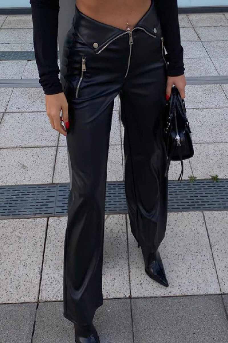 Pantalones rectos de cintura alta y sólidos de calle