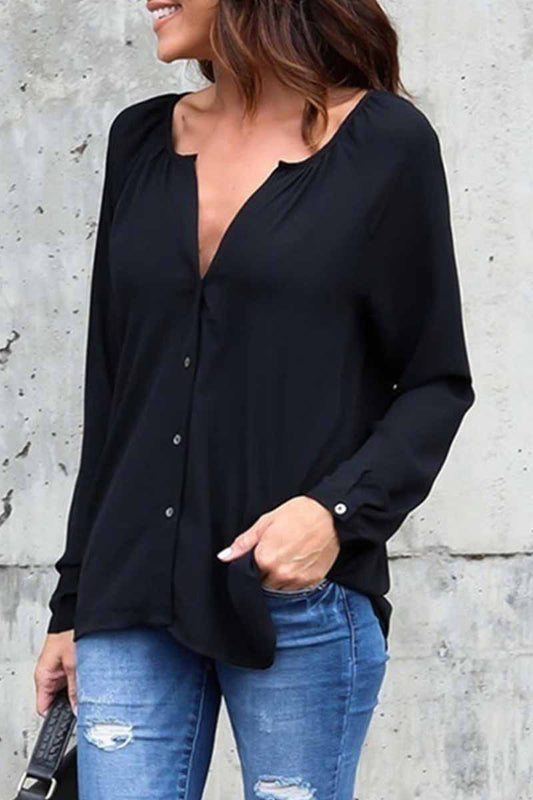 Elegantes blusas de cuello en V liso