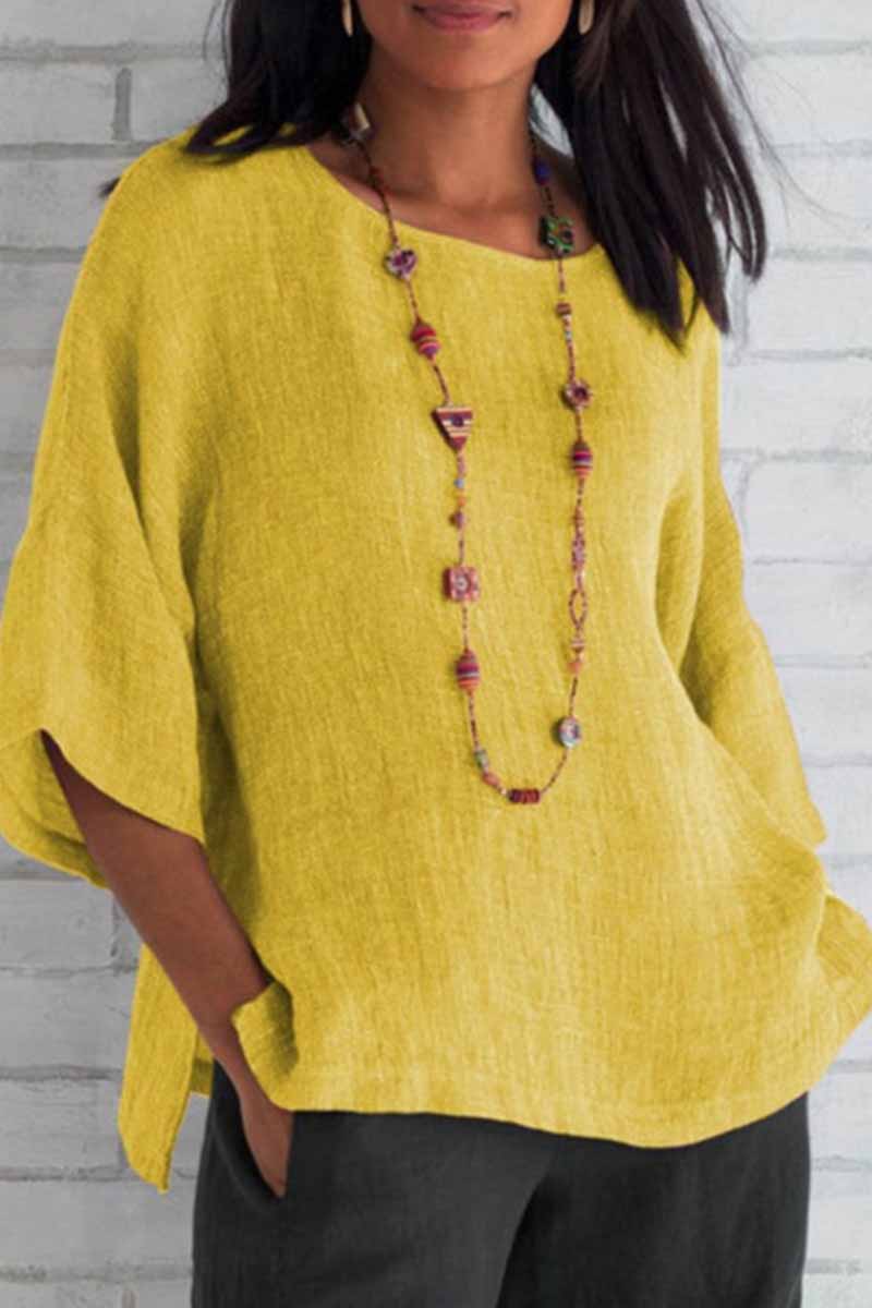 Blusas casuales lisas de cuello redondo (5 colores)