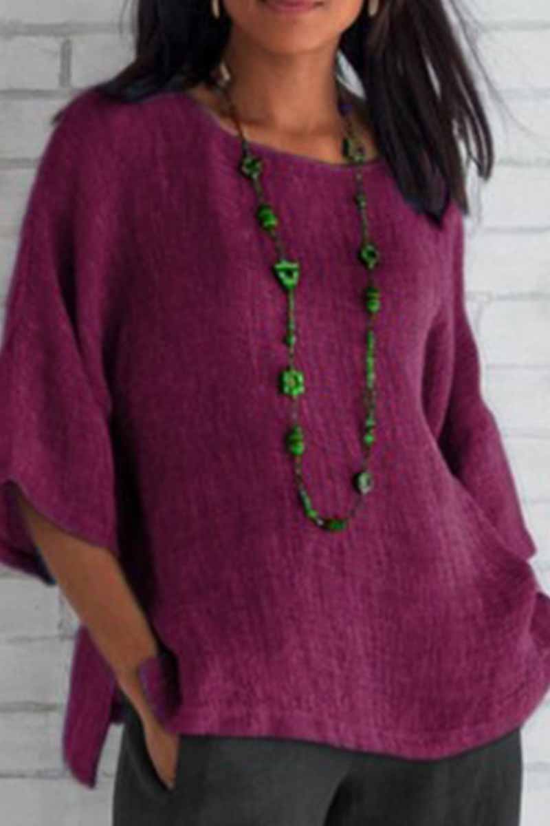 Blusas casuales lisas de cuello redondo (5 colores)