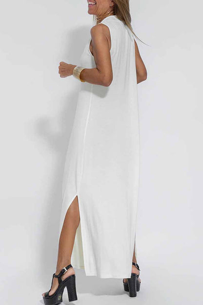 Vestido estilo chaleco con cuello en V y parches lisos de estilo urbano (4 colores)
