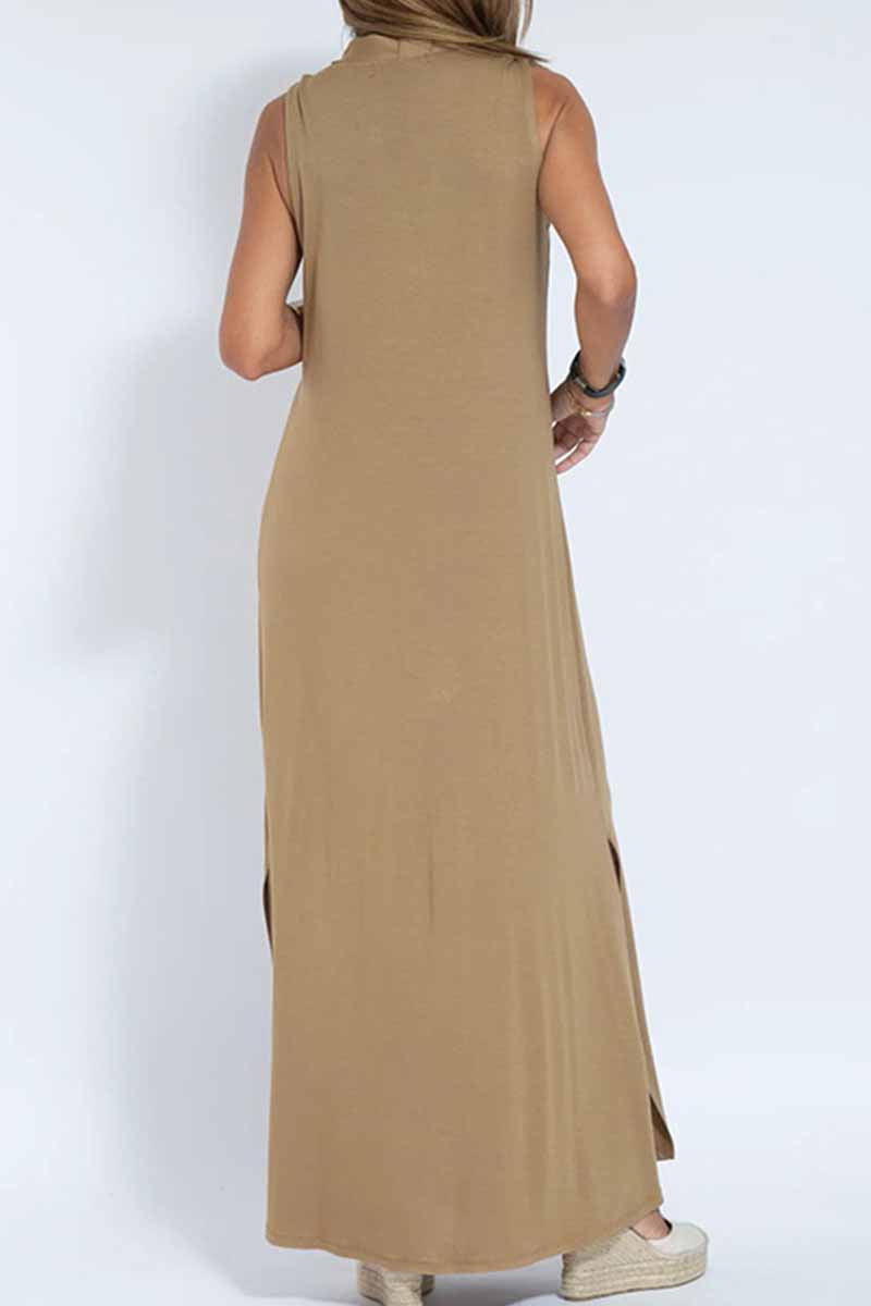 Vestido estilo chaleco con cuello en V y parches lisos de estilo urbano (4 colores)