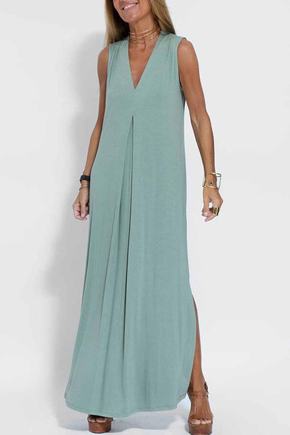 Vestido estilo chaleco con cuello en V y parches lisos de estilo urbano (4 colores)