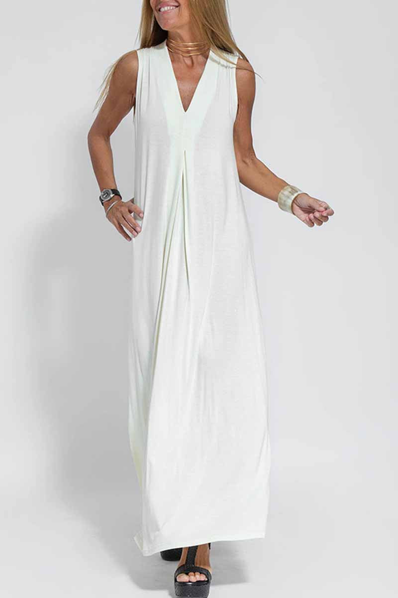 Vestido de calle liso con cuello en V y patchwork