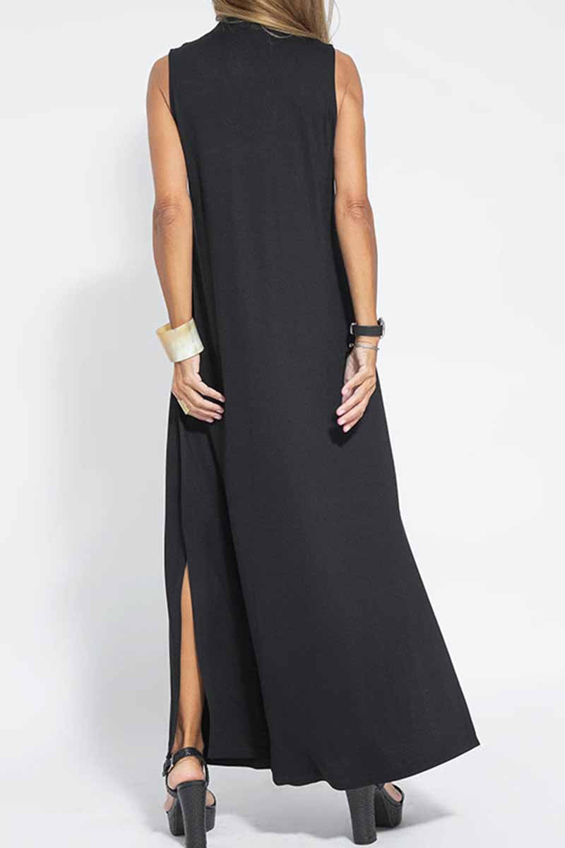Vestido estilo chaleco con cuello en V y parches lisos de estilo urbano (4 colores)