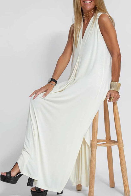 Vestido estilo chaleco con cuello en V y parches lisos de estilo urbano (4 colores)