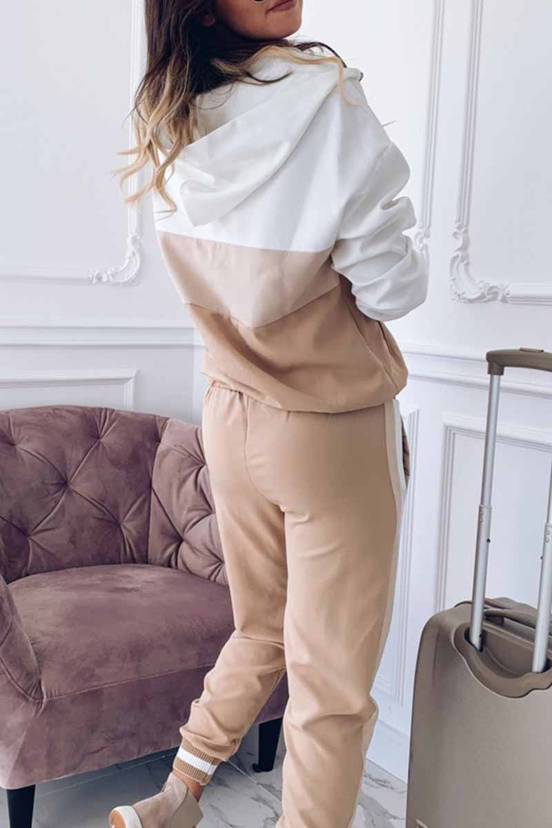 Elegante conjunto de dos piezas con capucha, cuello y manga larga y parches sólidos