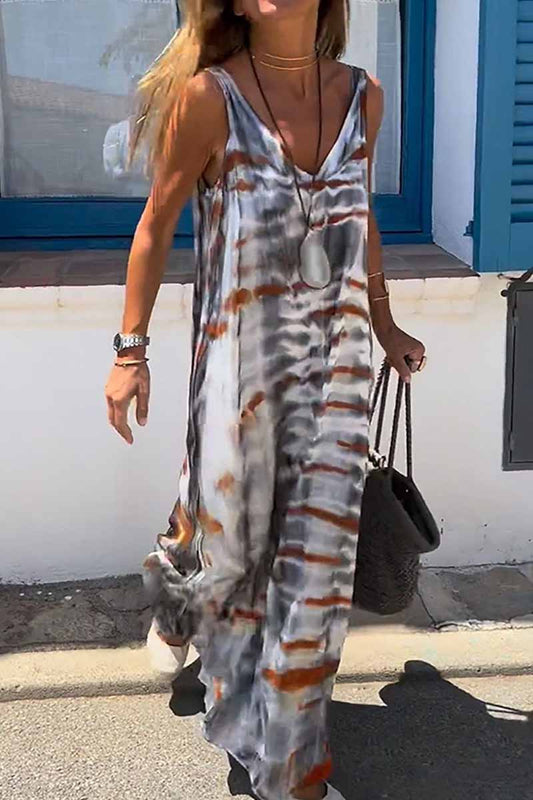 Vestidos casuales de corte A con cuello en V y estampado de patchwork