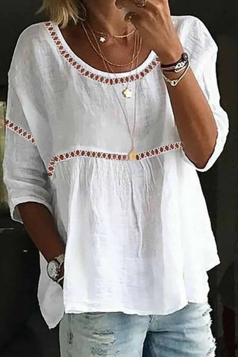 Blusas casuales de cuello redondo con parches sólidos (2 colores)