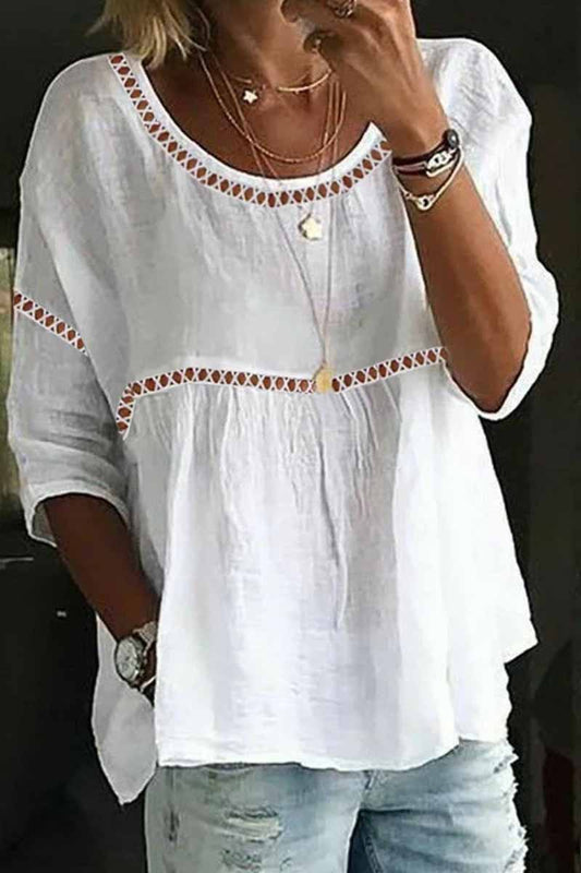 Blusas casuales de cuello redondo con parches sólidos (2 colores)