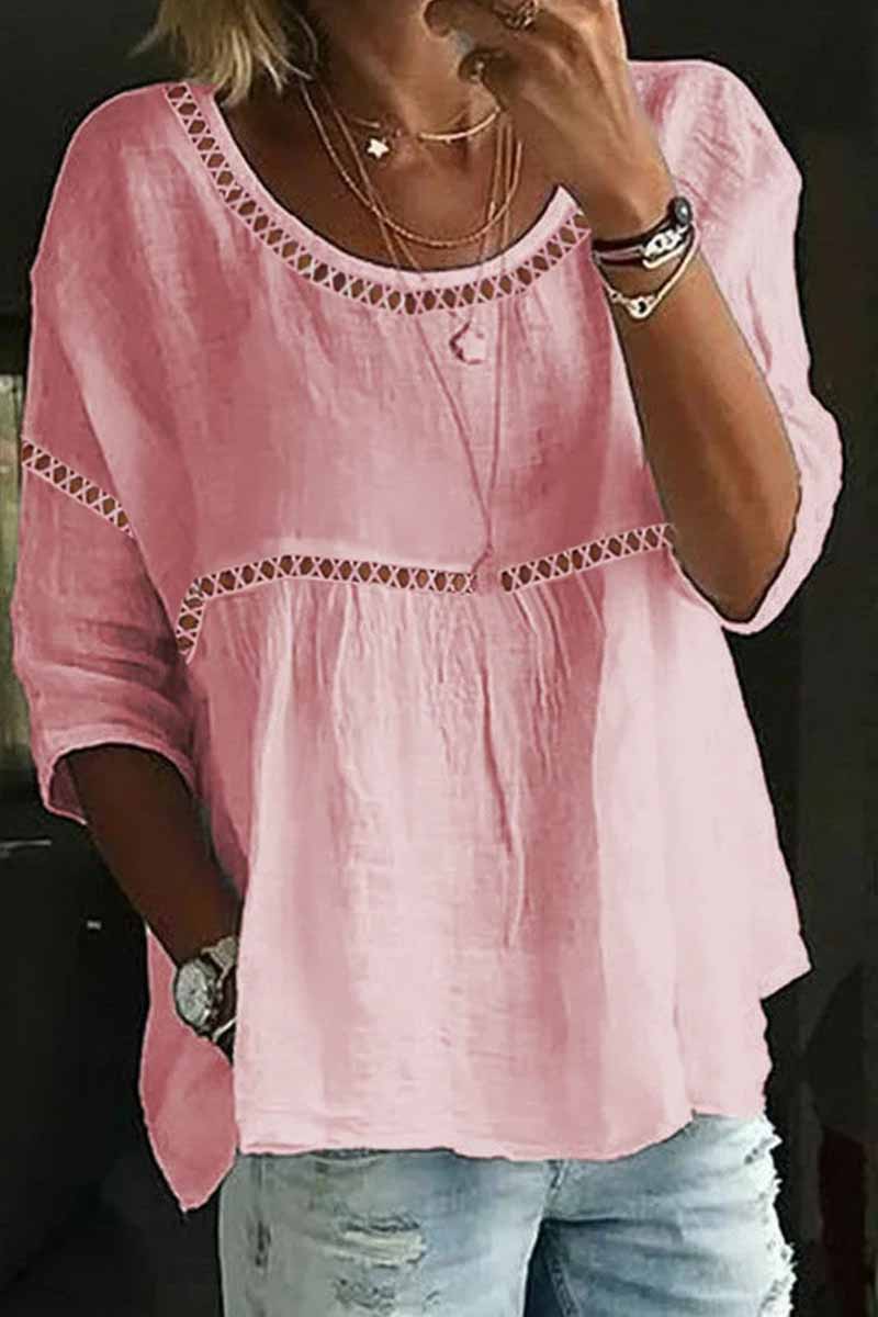 Blusas casuales de cuello redondo con parches sólidos (2 colores)