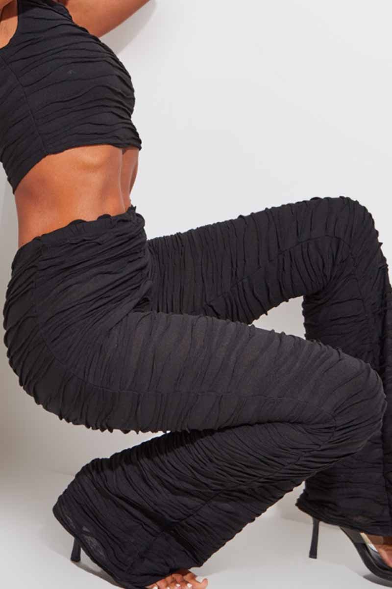 Conjunto de dos piezas sin mangas con cuello redondo y pliegues sólidos de calle sexy