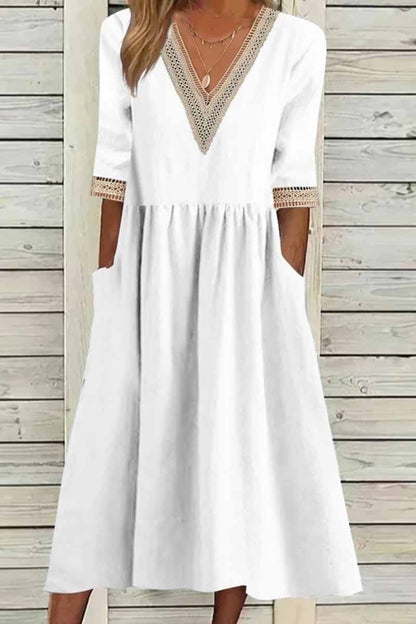 Elegantes vestidos de línea A con cuello en V y patchwork sólido
