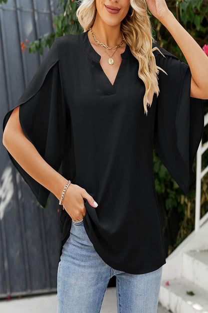 Blusas elegantes y dulces con cuello en V y orillo liso con fibras
