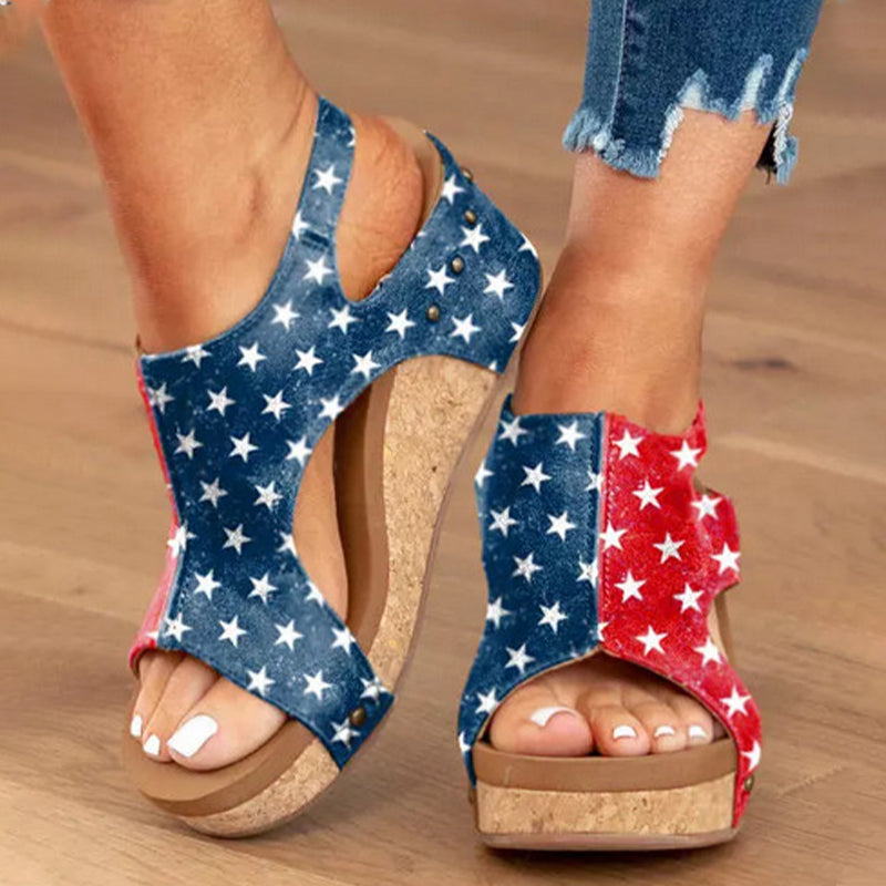 Zapatos casuales de cuña abierta con patchwork