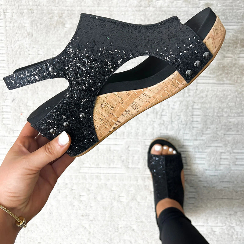 Zapatos casuales de cuña abierta con patchwork