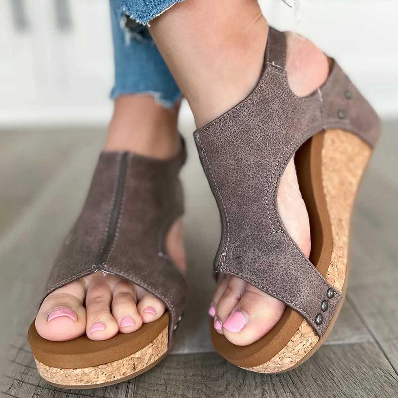 Zapatos casuales de cuña abierta con patchwork