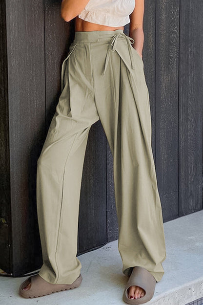 Pantalones casuales lisos de cintura alta, sueltos y rectos, de color liso (6 colores)