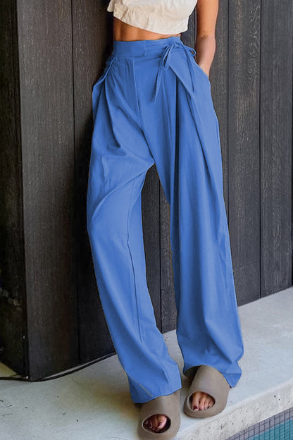 Pantalones casuales lisos de cintura alta, sueltos y rectos, de color liso (6 colores)
