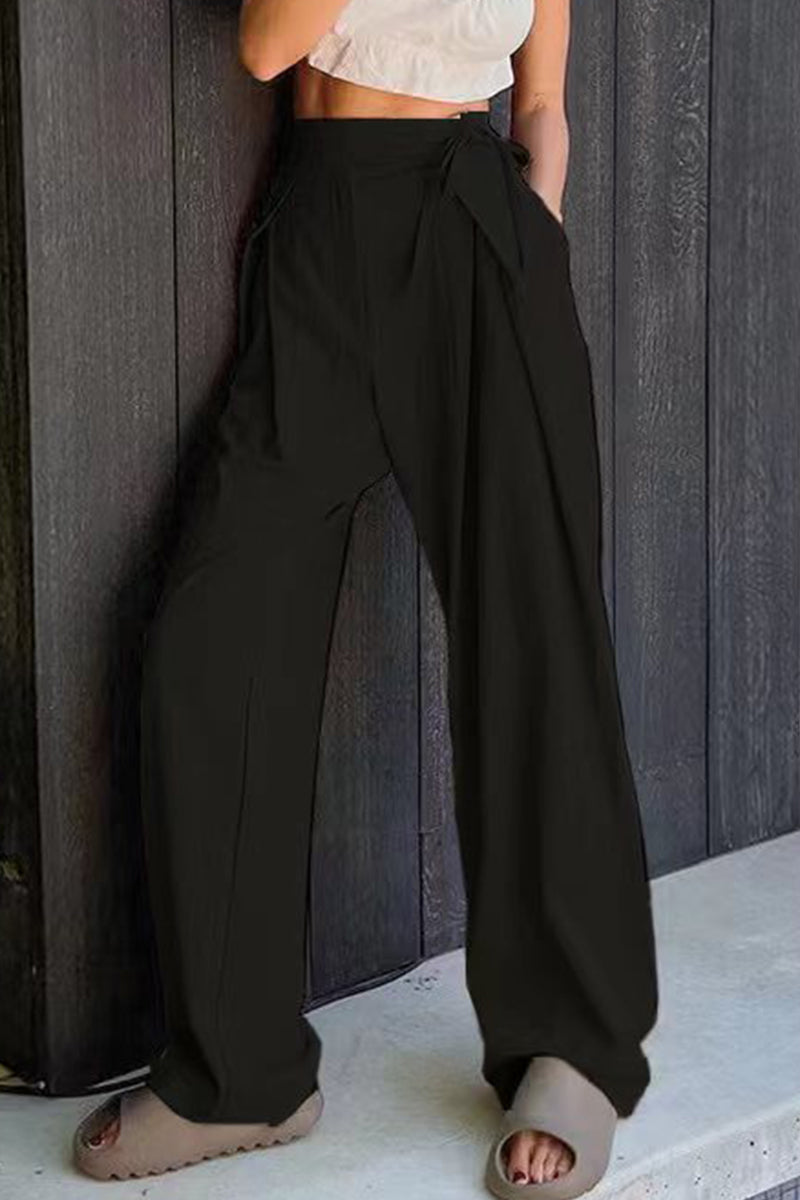 Pantalones casuales lisos de cintura alta, sueltos y rectos, de color liso (6 colores)