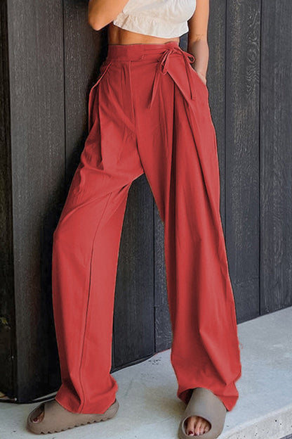 Pantalones casuales lisos de cintura alta, sueltos y rectos, de color liso (6 colores)
