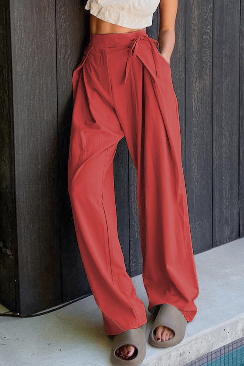 Pantalones casuales lisos de cintura alta, sueltos y rectos, de color liso (6 colores)
