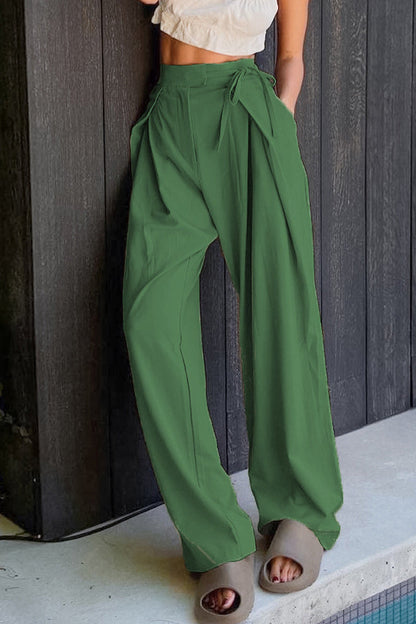 Pantalones casuales lisos de cintura alta, sueltos y rectos, de color liso (6 colores)