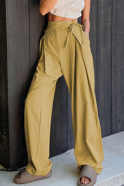 Pantalones casuales lisos de cintura alta, sueltos y rectos, de color liso (6 colores)