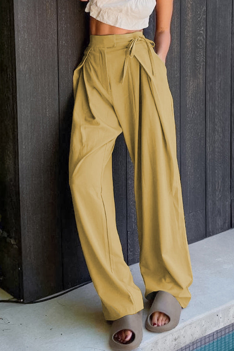 Pantalones casuales lisos de cintura alta, sueltos y rectos, de color liso (6 colores)