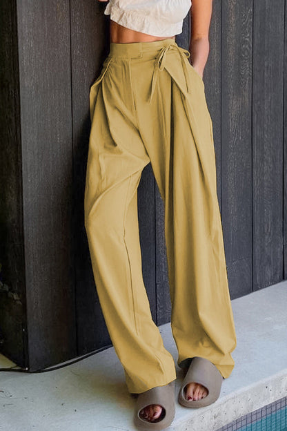 Pantalones casuales lisos de cintura alta, sueltos y rectos, de color liso (6 colores)
