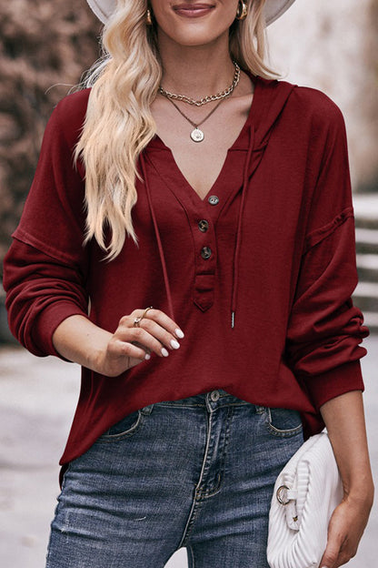 Tops casuales con cuello y capucha y botones sólidos