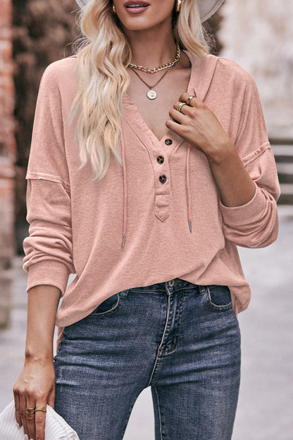 Tops casuales con cuello y capucha y botones sólidos