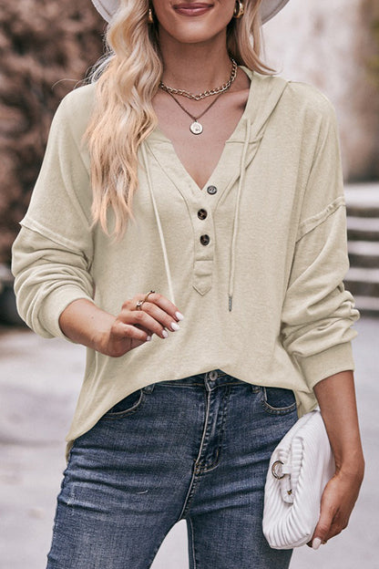 Tops casuales con cuello y capucha y botones sólidos