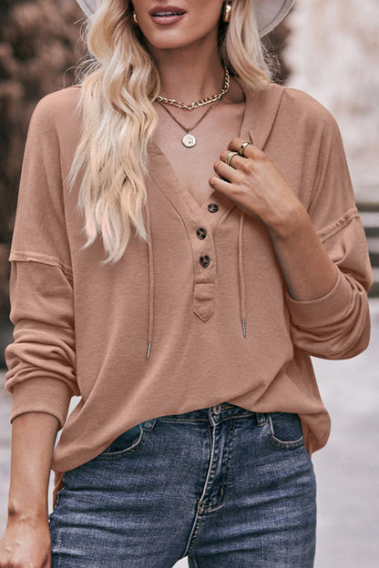 Tops casuales con cuello y capucha y botones sólidos
